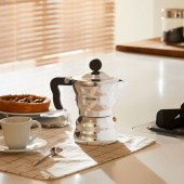 Alessi espressobryggare, 3 koppar, svart handtag, AAM33/3 Alessi espressobryggare, 3 koppar, svart handtag, AAM33/3